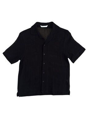 Zara Black Short-Sleeve Mesh Button-Up Shirt